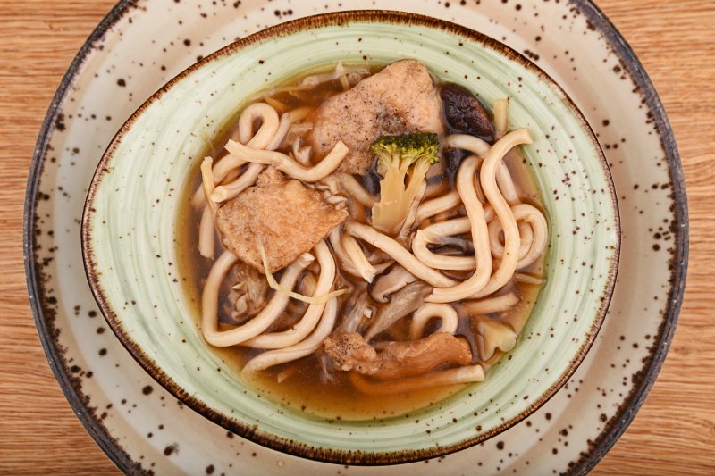 Vegetable chicken ramen with udon noodles